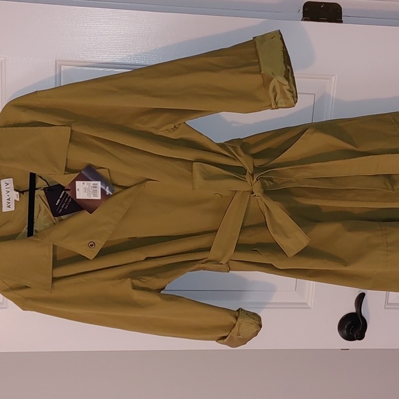 NWT Waterproof Belted Trench Coat 2X Green/Tan Lightweight Scandinavian - Picture 6 of 9